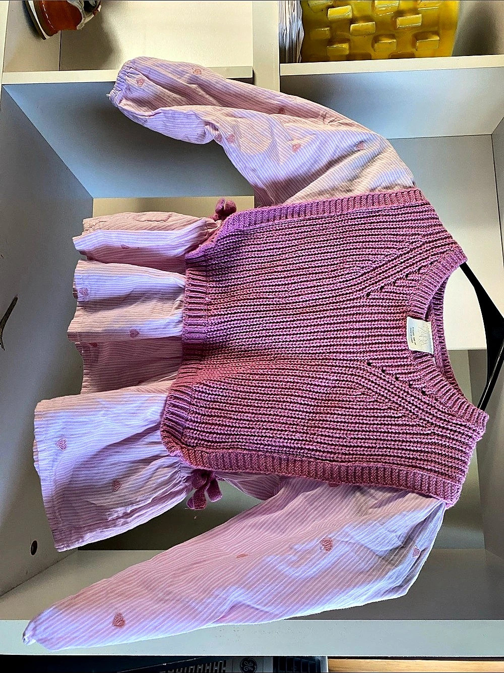 ZARA Heart Embroidery Shirt with Knitted Vest Girls Dress Pink & Purple